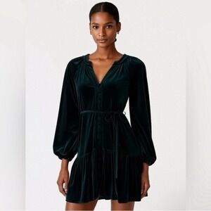 Alex Marie NEW Emerald Green Velvet Button Front Tiered Midi Dress Size 10